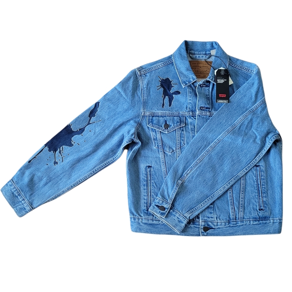 LEVI'S Premium Vintage Ink Blot Men's Trucker Jean Jacket RARE NWT